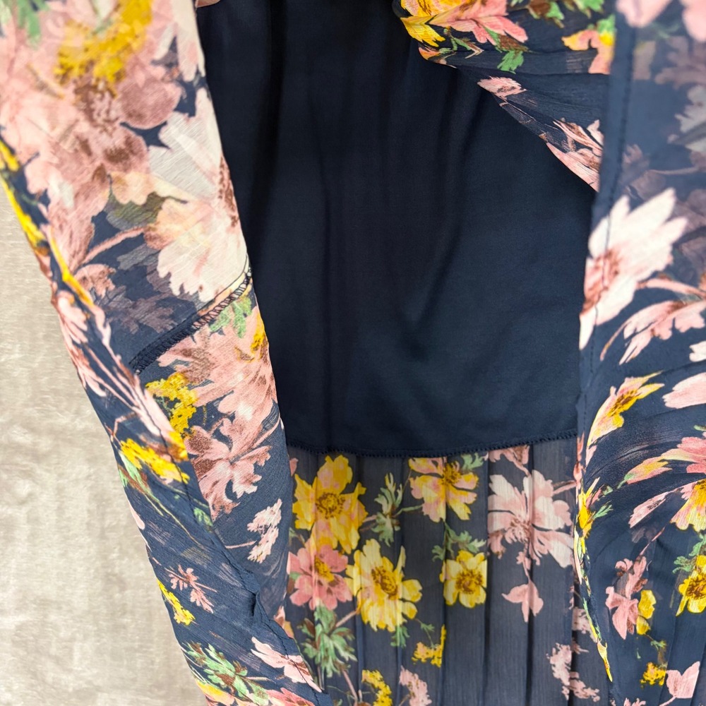 Xhilaration Skirt S Navy Blue Pleated High Low Elastic Waist Boho Dark Floral - Picture 10 of 11